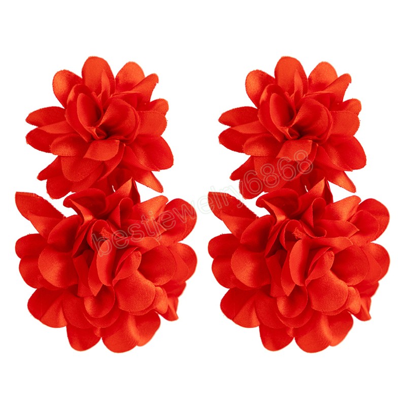 Boucles d'oreilles goutte de fleur de pétale rouge exagéré pour les femmes Boho fait à la main Long gland Rose boucles d'oreilles bijoux esthétiques