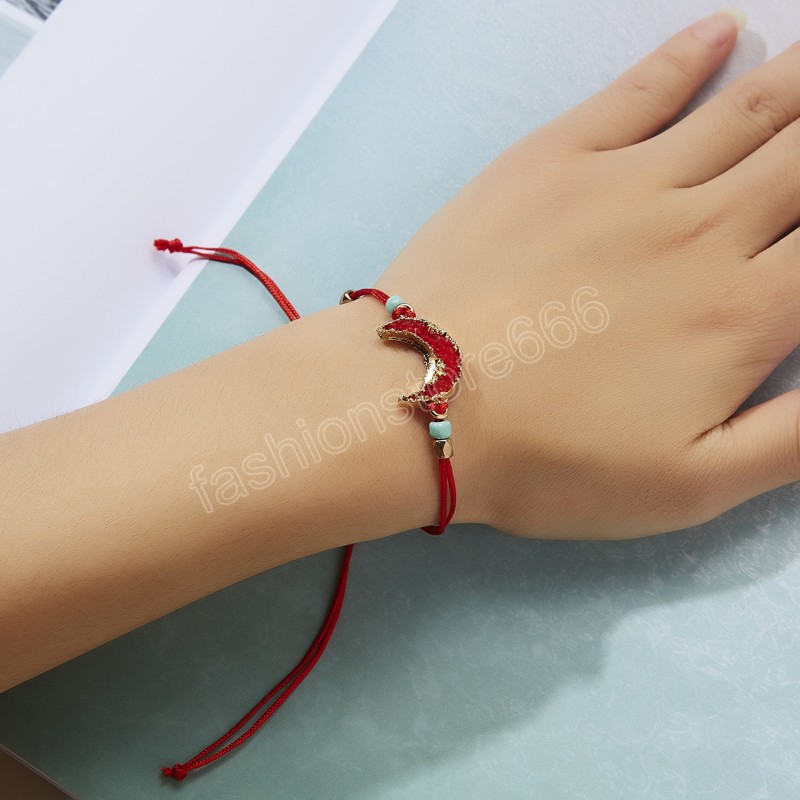 Bracelet tressé en forme de lune ronde pour femmes et filles, corde à cordes tissée à la main, accessoires de bijoux réglables