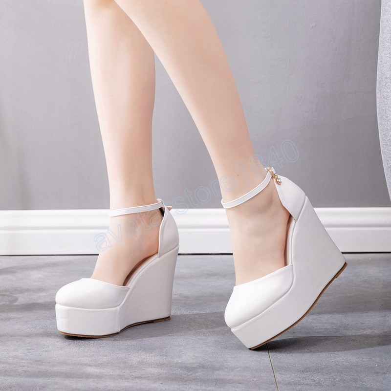 Белые сексуальные женщины клинья сандалии экстремальные 13 см высотой каблуки дамская платформа летняя стиль туфли вечеринка вечеринка
