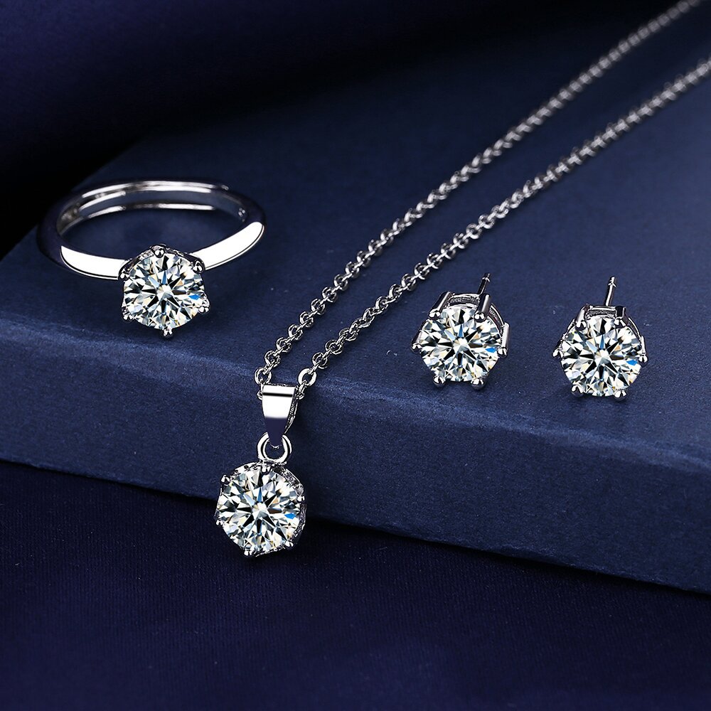 Pyz7 Zo3o Collane con ciondolo 2022 Solitario Moissanite Set di gioielli in argento sterling 925 Anelli di nozze feste Orecchini Collana le donne Set da sposa