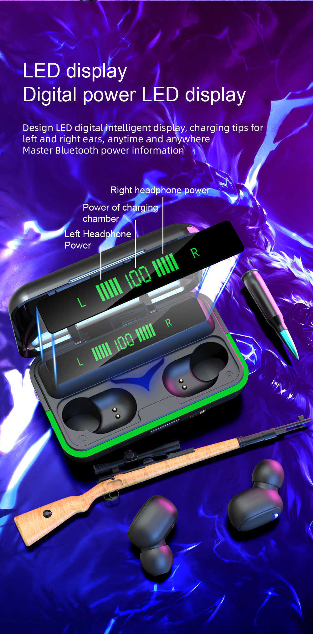 New WS atmosphere light digital display no e-game line Bluetooth headset E10 low delay Mini in ear