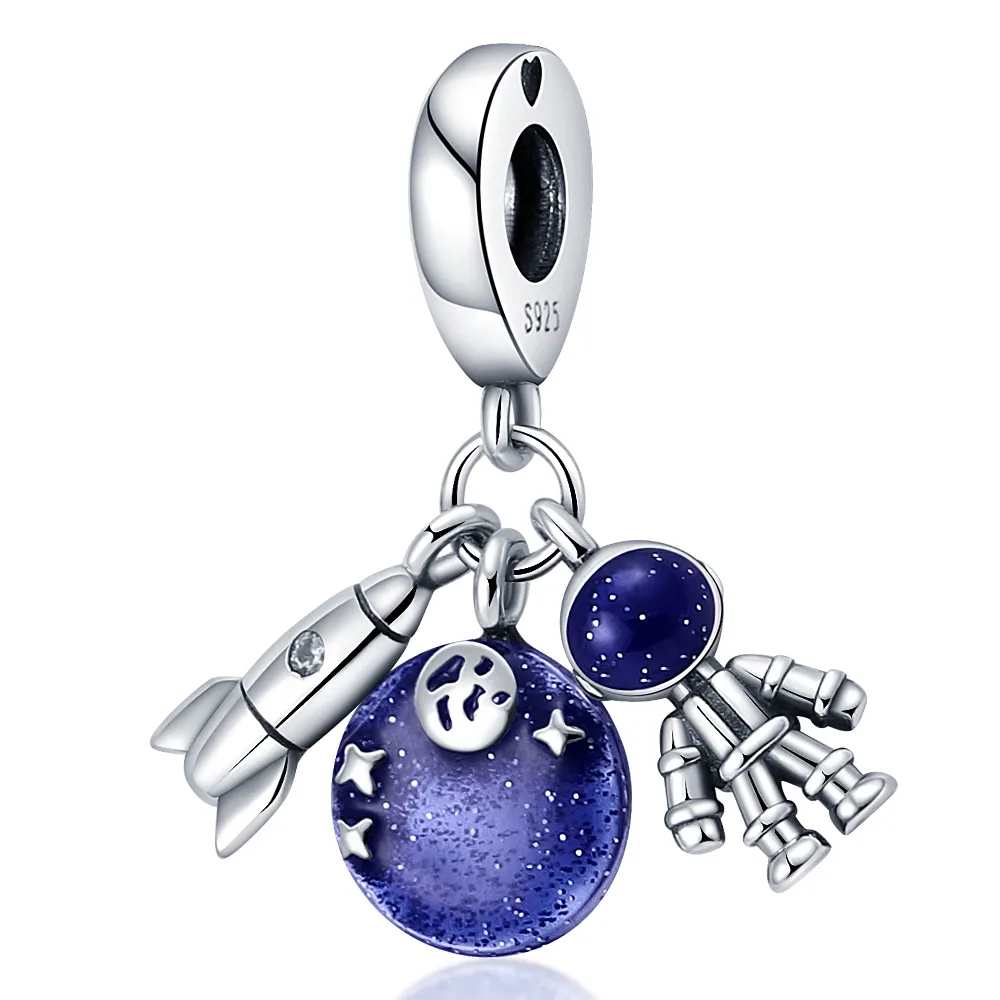 925 Sterling Silver Charms Blue series astronaut Charm Bracelet Necklace Trinket Bead Pendant Fit Original Beads Fit Pandora Bracelet Jewelry Making DIY Gift
