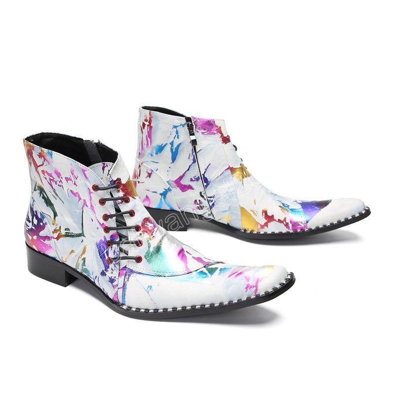Fashion Luxury Men's Shoes Boots Lace-up Color Leather Ankle Boots for Men Zip Party/Wedding Shoes Men Big size