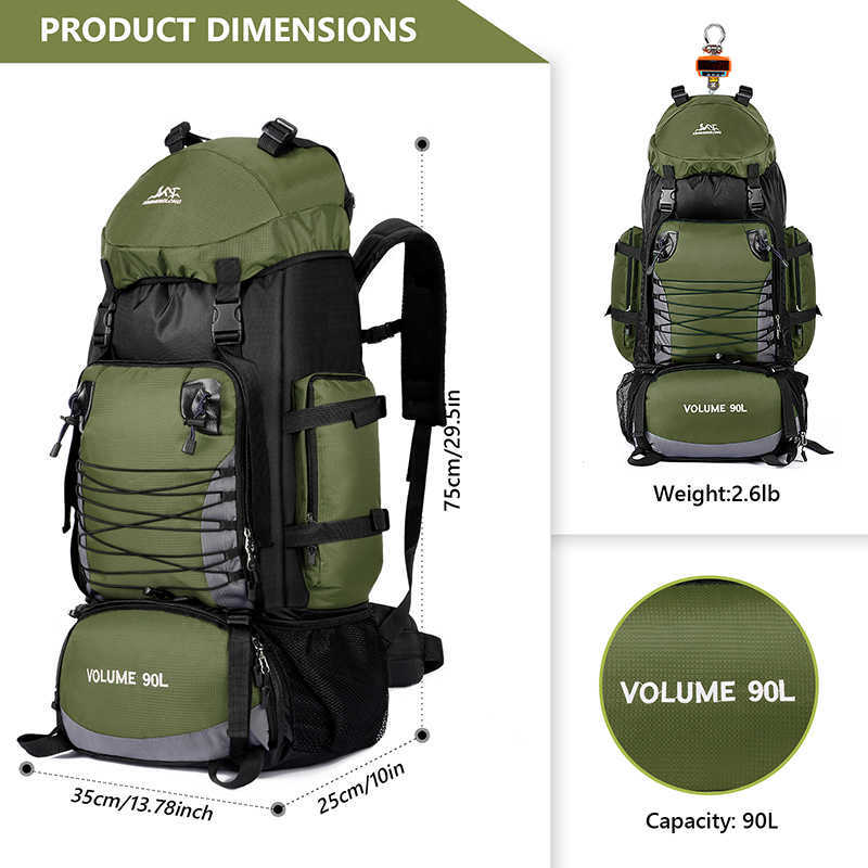 Zaino da viaggio Borsa da viaggio da 90 litri Zaino da campeggio Escursionismo Borse da arrampicata dell'esercito Alpinismo Borsa sportiva di grande capacità Borsa a tracolla militare da esterno P230508