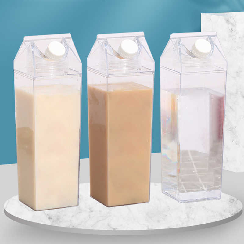 新しい牛乳カートンウォーターボトル透明プラスチックポータブルジュースティーボトル用の透明箱500ml/1000ml