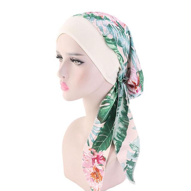 Vorgebundene Bandanas mit langem Schwanz, muslimische Frauen, bedruckter Turban-Hut, weibliche Kopfbedeckung, Haarausfall, Chemo-Beanie, islamischer Kopftuch, Wickelkappe