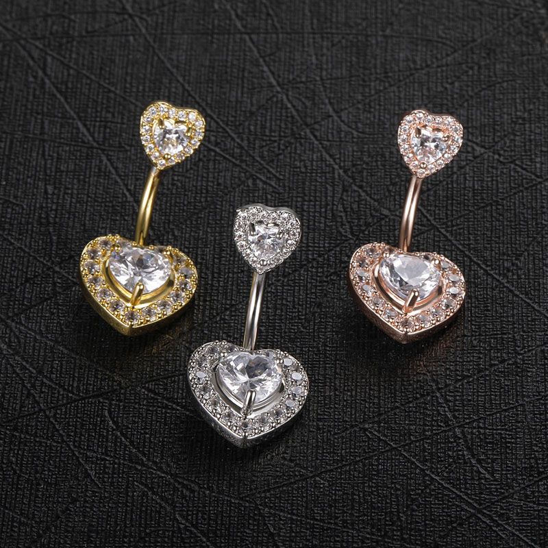 Fashion Belly Button Piercing Heart Navel Ring 316L Surgical Stainless Steel CZ Belly Piercing Ombligo Jewelry for Women