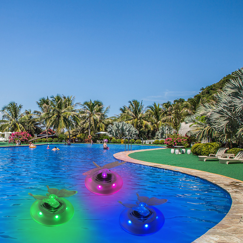 Luzes de piscina flutuantes solares LED, lâmpada impermeável IP55, Dragonfly Butterfly Linkable RGB Color Alteração para decoração de festa, piscina, praia, jardim, jardim de quintal RGB