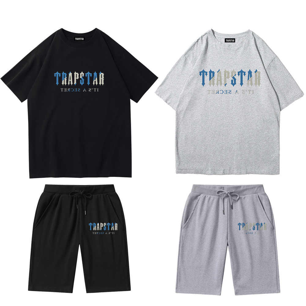 トラップスタートラックスーツショートTシャツセットデザイナーメンズショートトラップスターショーツとTシャツオーバーシャ​​ツコットンスポーツウーマンTシャツ男性トレンディヴィンテージトラップスター