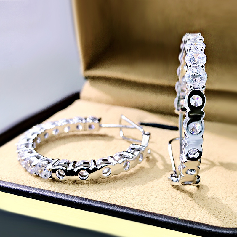 Luxuriöser Moissanite-Diamant-Creolen-Ohrring, 100 % echtes 925er Sterlingsilber, Party-Hochzeits-Ohrringe für Frauen, Braut-Verlobungsschmuck