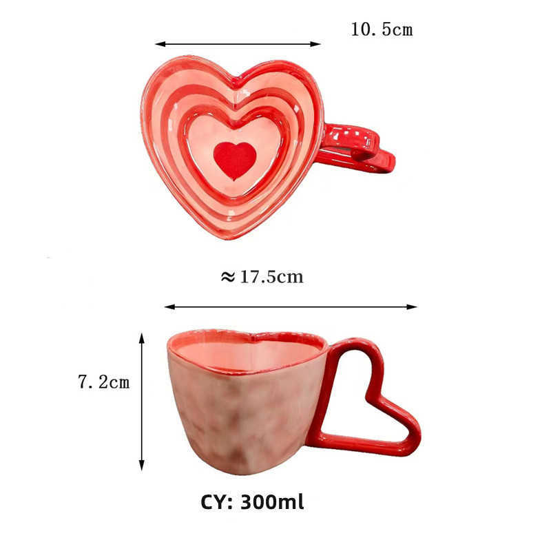 Coffee Tea Tools Add to Wish List 2023 INS Coffee Cup Heart Mug Creative Ceramic Heart Milk Cup Porcelain Coffee Cups Wholesale Cutlery Valentine's Gift P230508