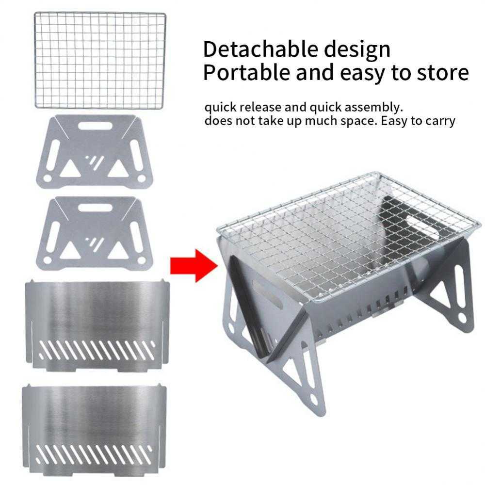 Portable Folding BBQ Grill Heating Stoves Multifunction Camping Barbecue Grill Rack Net Firewood Stove Stainless Steel BBQ Grill