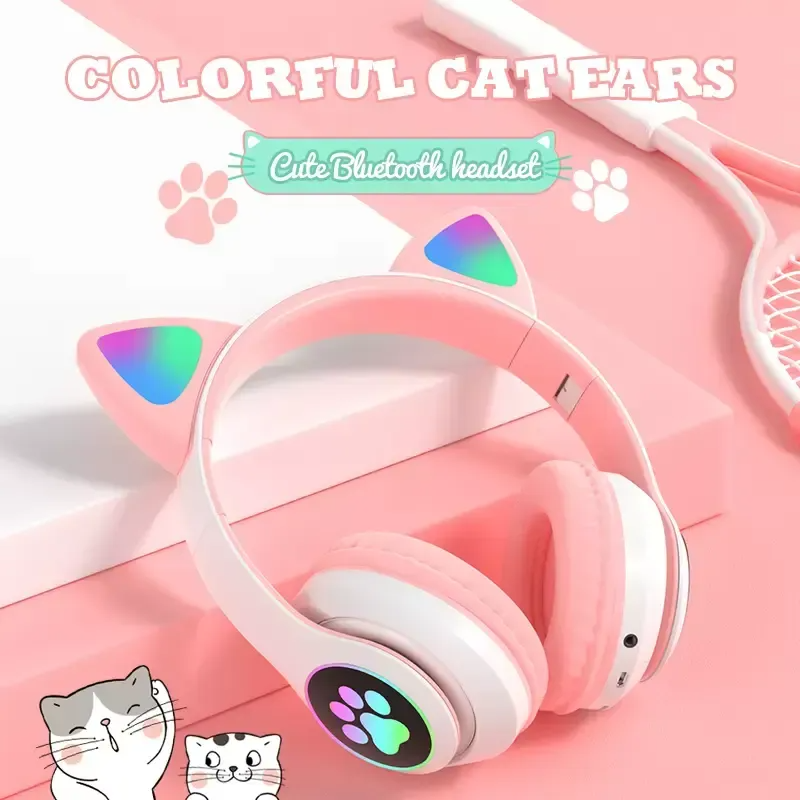 フラッシュライトかわいい猫の耳bluetoothワイヤレスヘッドセットマイク付きイヤホン