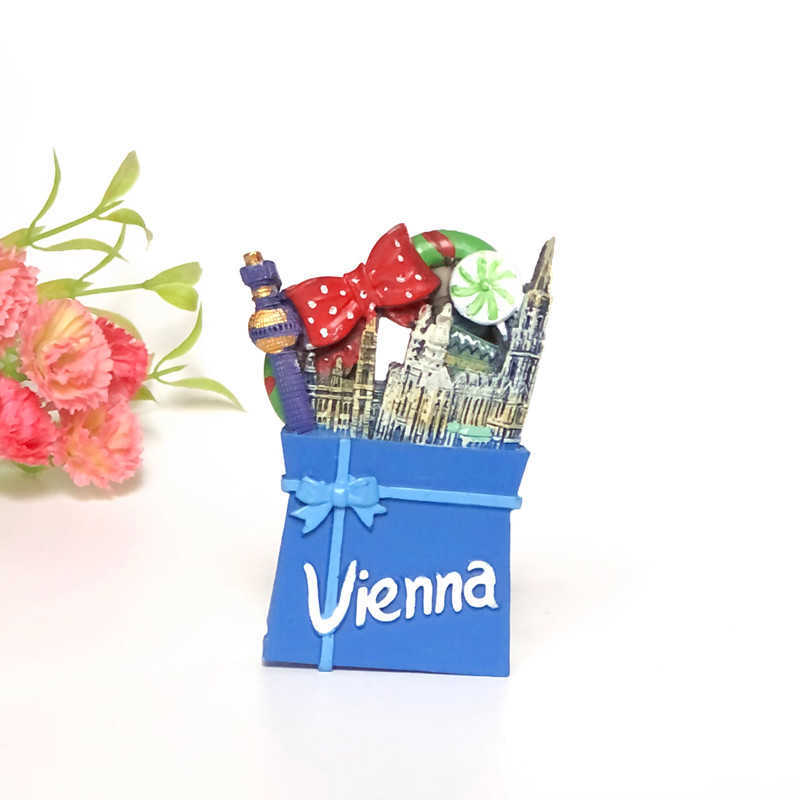 Kylmagneter Österrike Viena Frankrike Spanien Italien Kylskåp Magnet Travel Souvenir 3D Handgjorda hemklistermärke Creative Collection Resindeheart Gift P230508