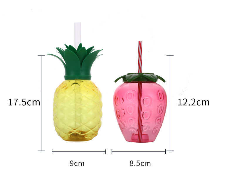 500ml Summer Cute Fruit Shape Strawberry Pineapple Water Cup Cartoon Straw Water Bottle Fruit Shape Portable Kids/Girl/Adult