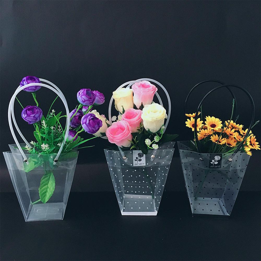 組織/セットスポットフラワーボックスプラスチック透明バッグハンドル付き透明なギフトバッグ花屋パッケージバッグパーティー装飾