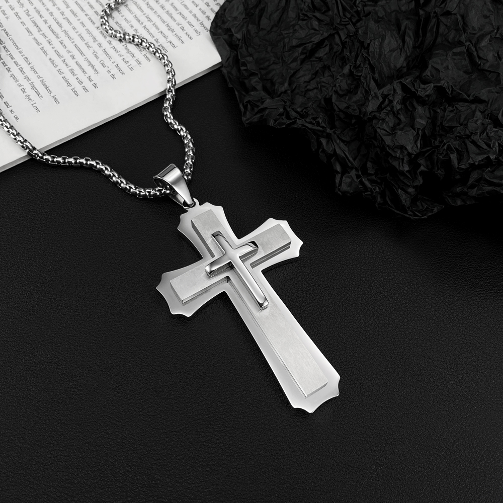 Large 52*84mm Size Simple Cross Pendant Charm Stainless Steel Box Rolo Chain Necklaces for Mens Gifts.father Gifts 30inch n2213