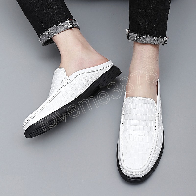 Fashion Genuine Leather Men Shoes Casual Italian Half Loafers Breathable Moccasins Designer Slip On Men's flats Chaussure Homme