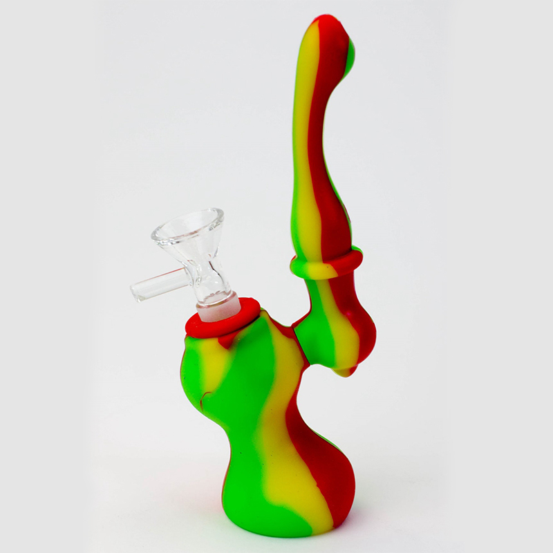 Senaste färgglada silikon Bong Pipes Kit Bubbler Gourd Style Dry Herb Tobacco Glass Tratt Bowl Spoon Handpipes Portable Hookah Rökning Cigaretthållare Tube