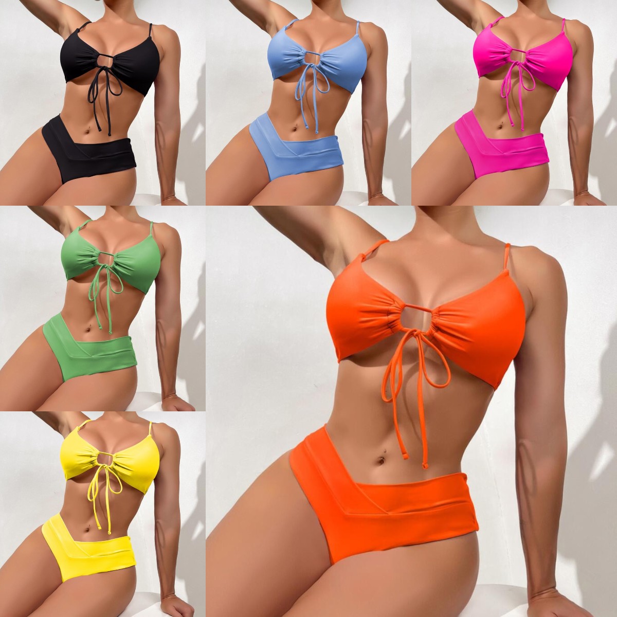 Sexy Lace Up Bikini Ladies Fashion Multi-color Split Swimsuit Bikinis Set Push Up Padded Bathing Suit Women gifts