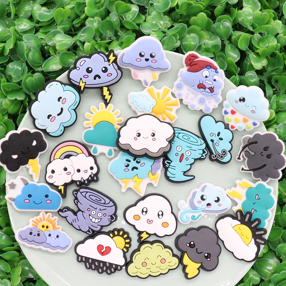 Wholesale PVC Clouds Series Lightning Tornado Sun Rain Heart Rainbow Garden Shoe Buckle Decorations Charms Button Clog Backpack