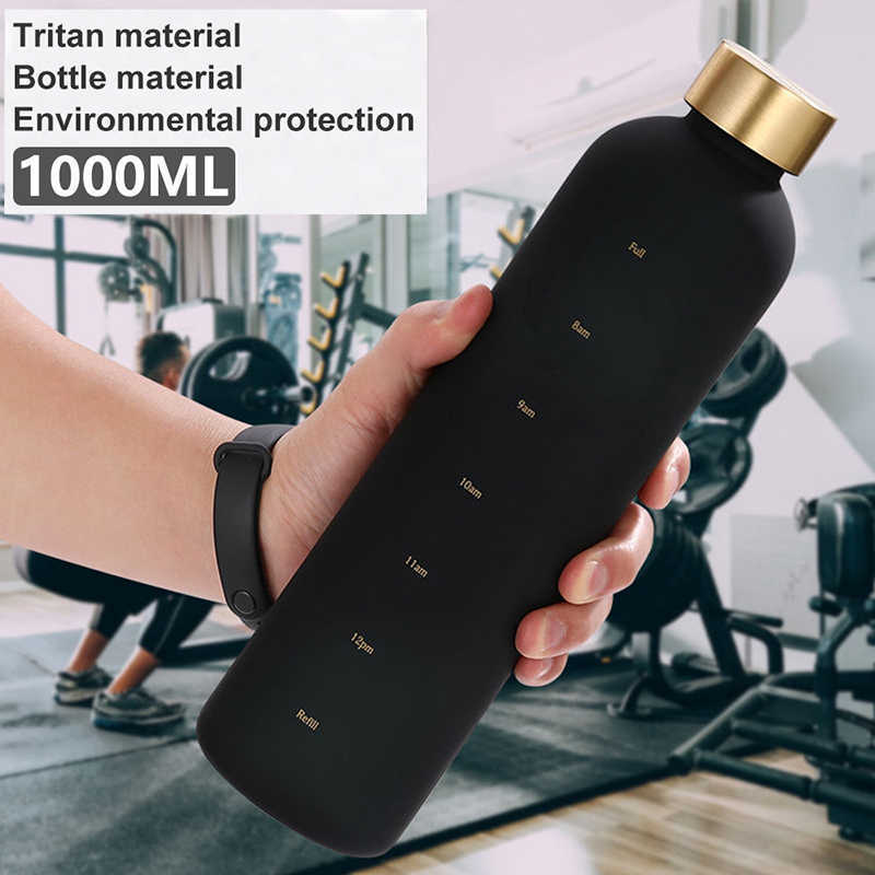 Butelka do wody o dużej pojemności z markerem czasowym 1L Leakproof Picie kubek do sportu na świeżym powietrzu przenośny dzban BPA darmowe oprogramowanie do napoju