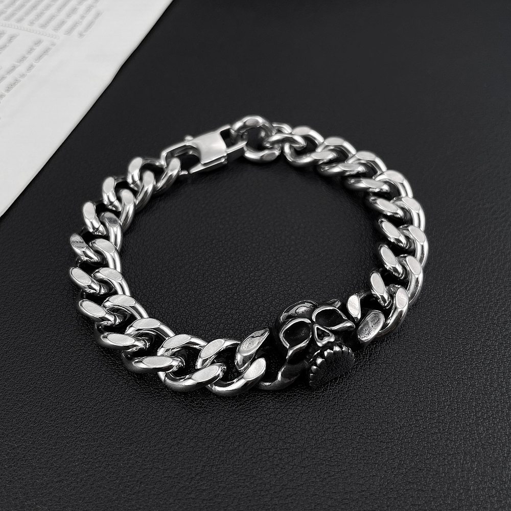 8 mm 8,26 pouces en acier inoxydable cubain gourmette chaîne bracelet motard crâne lien bijoux pour femmes hommes cool bijoux argent poli n1360