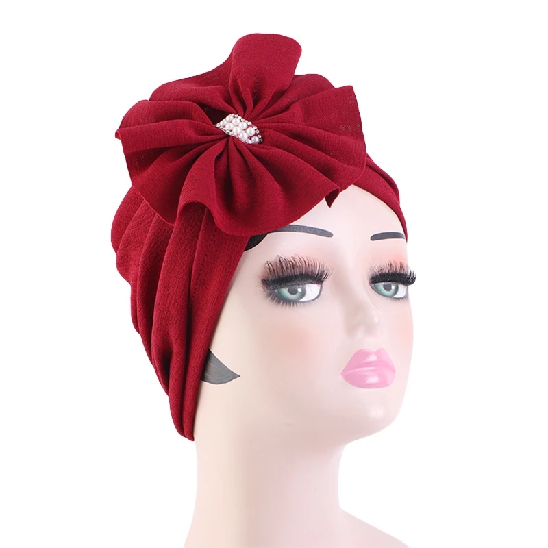 Turban à grandes fleurs pour femmes musulmanes, casquette de chimio, perte de cheveux, Hijab, perles, couvre-chef africain, Bonnets de fête, chapeau indien, nouvelle collection