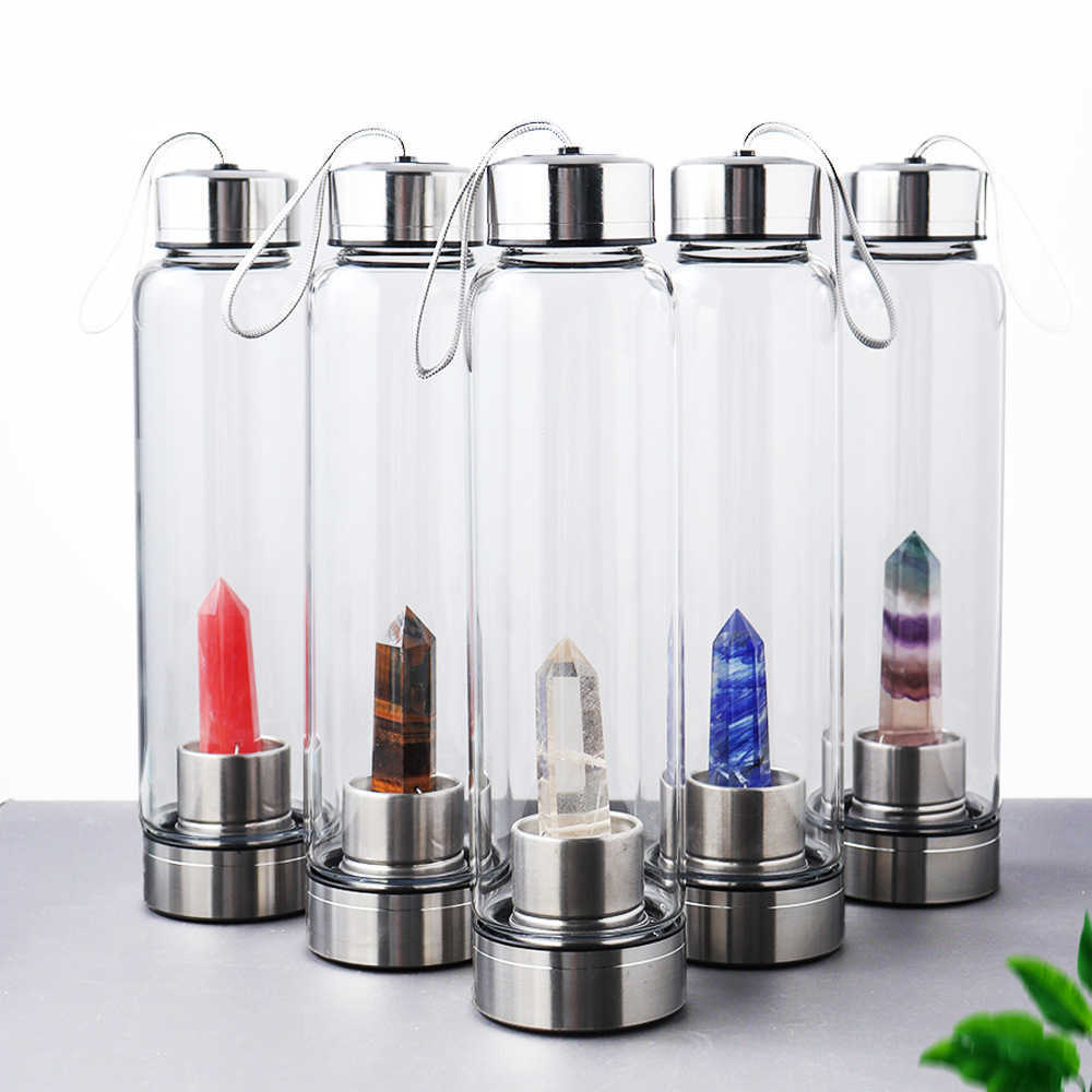 Water Bottle Natural Crystal Stone Diamond Point Healing Obelisk Wand Elixir Quartz Crystal Gem Colors Water Bottle Dropshipping