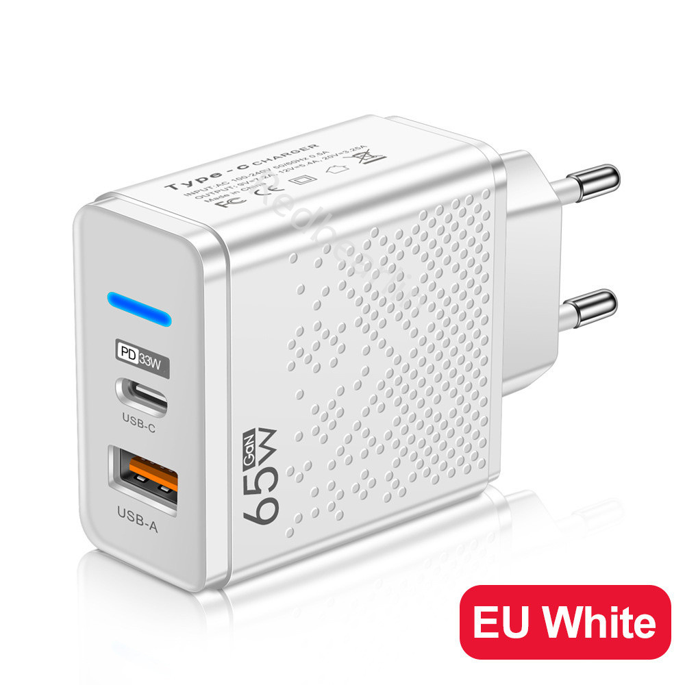 GAN 65W DUAL PORTS PD USB C WALL SHARGER QC3.0 48W 33W 12 W Adapterach zasilania USB dla iPhone'a 12 13 14 15 Samsung HTC LG UE UK Plug