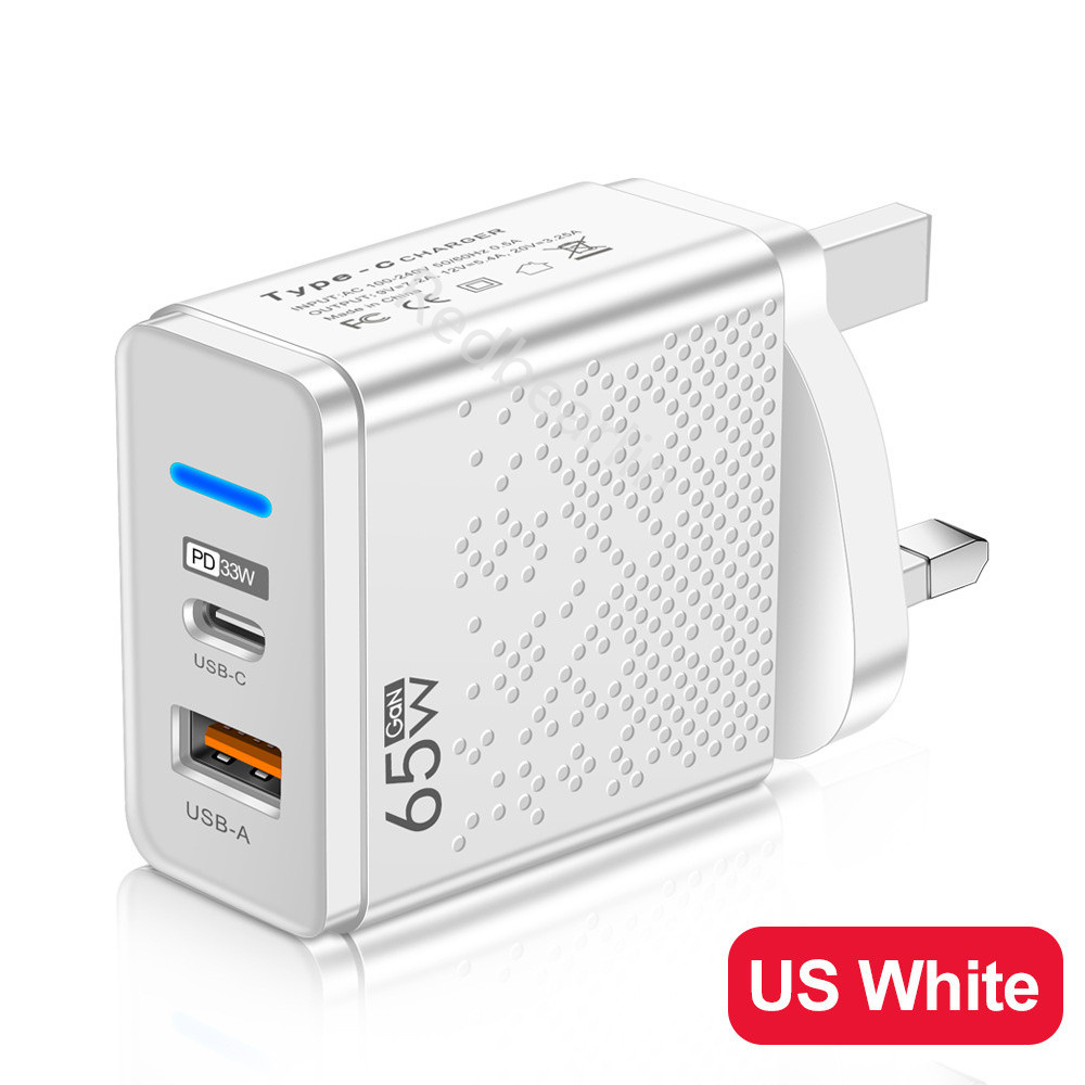 GAN 65W DUAL PORTS PD USB C WALL SHARGER QC3.0 48W 33W 12 W Adapterach zasilania USB dla iPhone'a 12 13 14 15 Samsung HTC LG UE UK Plug