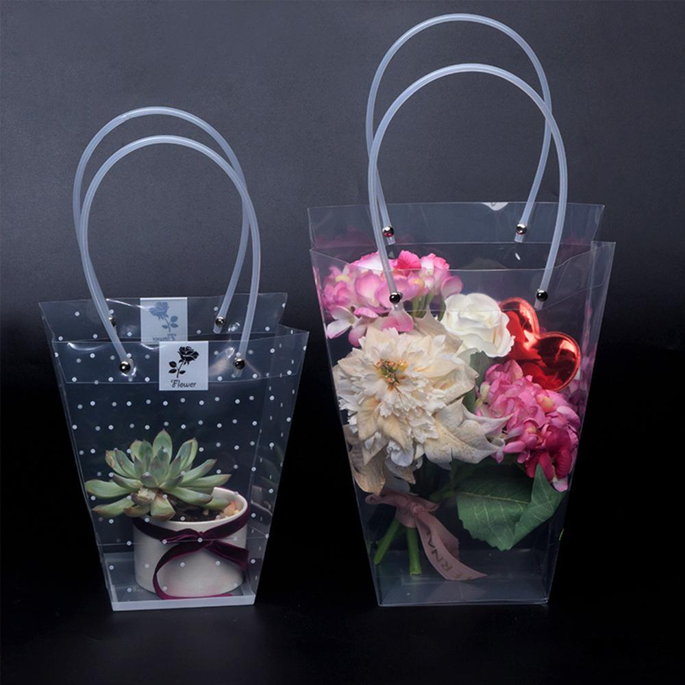 組織/セットスポットフラワーボックスプラスチック透明バッグハンドル付き透明なギフトバッグ花屋パッケージバッグパーティー装飾