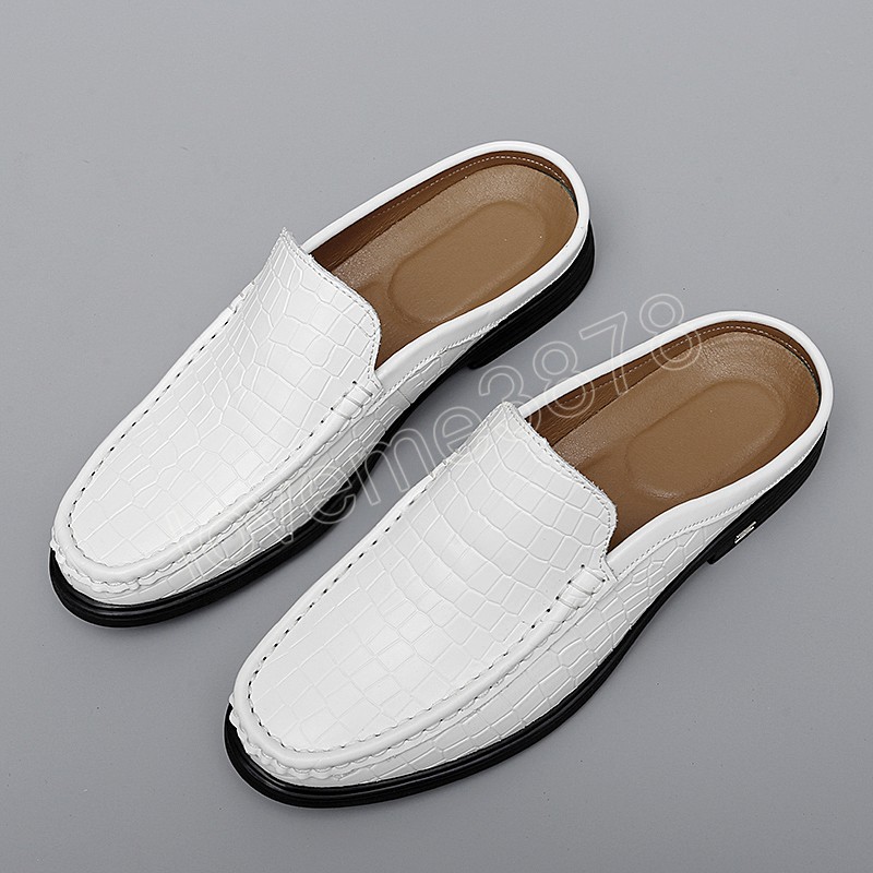 Fashion Genuine Leather Men Shoes Casual Italian Half Loafers Breathable Moccasins Designer Slip On Men's flats Chaussure Homme