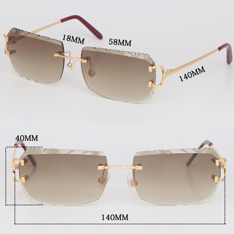 Nouveau modèle vente femmes homme C décoration fil cadre lunettes de soleil pour femmes sans monture hommes lunettes extérieur miroir été extérieur voyage lunettes taille 58mm