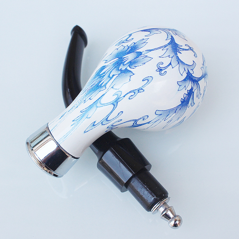 Pipes à fumer ovales de style chinois, en porcelaine bleue et blanche, en bakélite