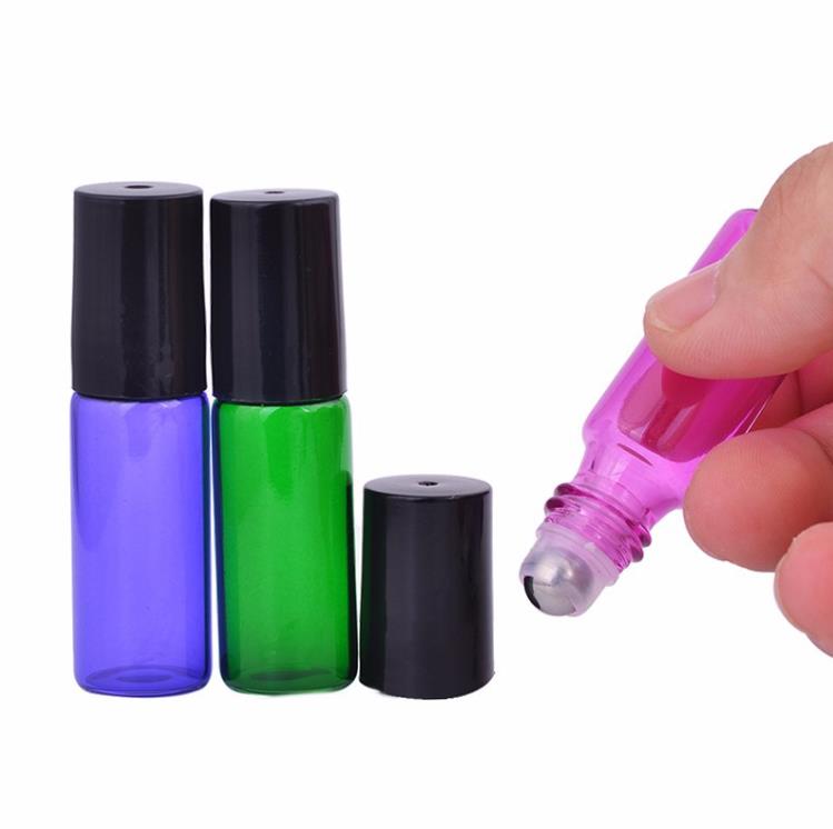 5 ml 1/6 once rullo di vetro blu viola verde ambra su bottiglie bottiglia di profumo vuoto olio essenziale con rulli in acciaio inossidabile sfera SN767