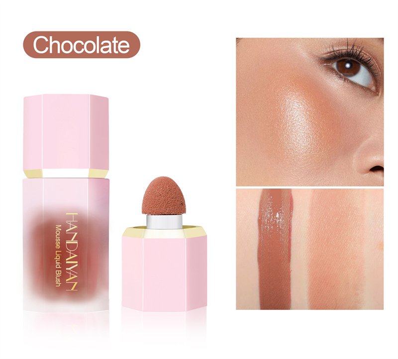 Waterproof Facial Blush Stick Natural Cheek Rouge Silky Smooth Cheek Tint Liquid Face Blusher with Sponge Cosmetics