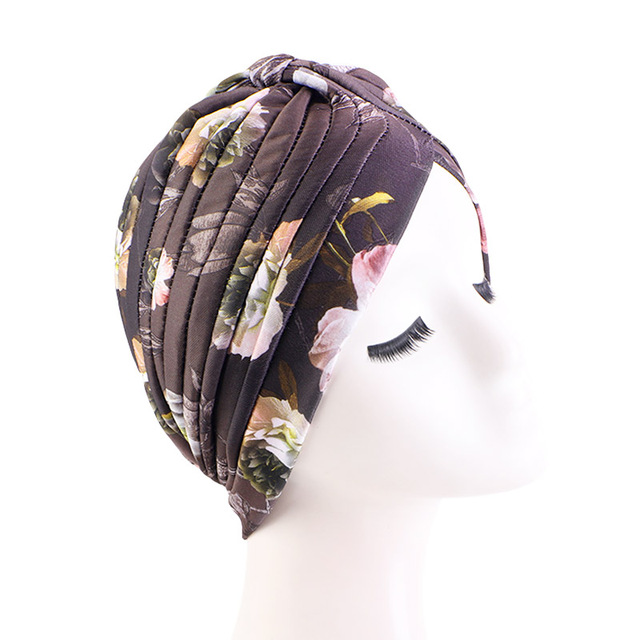 New Women Fluffle Prify Print Muslim Hijab Turban Head Wrap Hat Beanie Cap Lady Hijab Cap Hat Hat