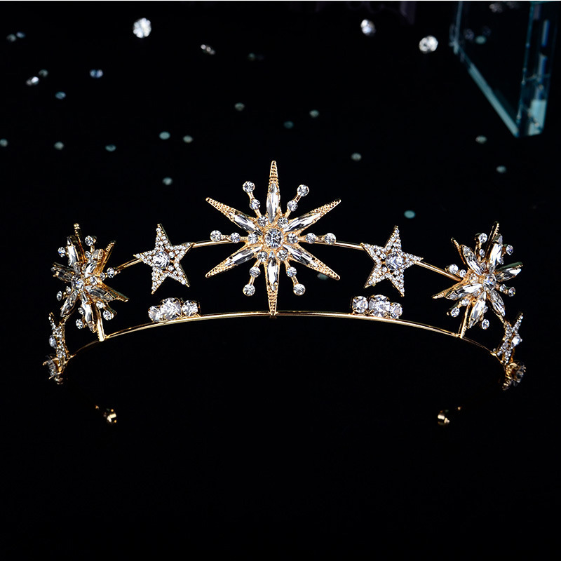 Wedding Haar Sieraden Vintage European 6point Star Crown Tiaras Gold Princes Hoofdband Bridal Accessories 230508