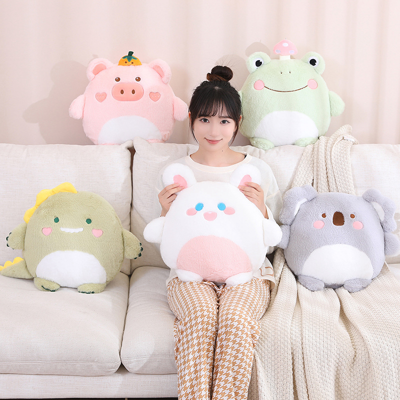 35CM Cartoon Plush Pig Frog Dinosaur Koala Plush Toys Kawaii Animal Pillow with Blanket Sofa Back Cushion Nice Decor Gift