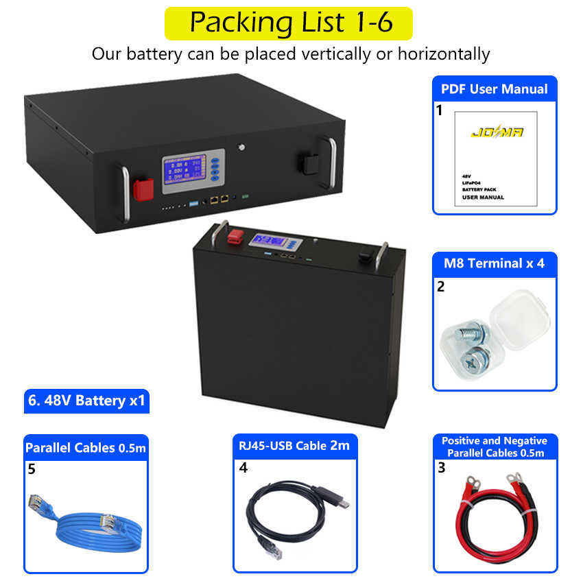 LifePO4 48V 150AH PACK 100AH ​​200AH 16S 51,2V 7,6KWh Energy Storage 200A BMS com Rs485 CAN 6000+ciclos até 32 paralelos