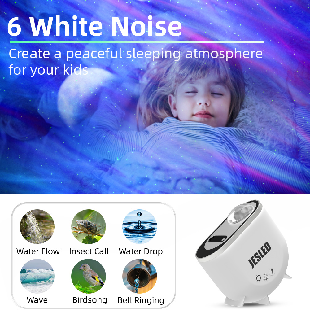 Star Projector Night Light, LED Galaxy Aurora Effect, Remote Control Bluetooth -luidspreker, 6 Witgeluid, sterrenhemellicht voor kinderkamer, feest, speelkamer decor