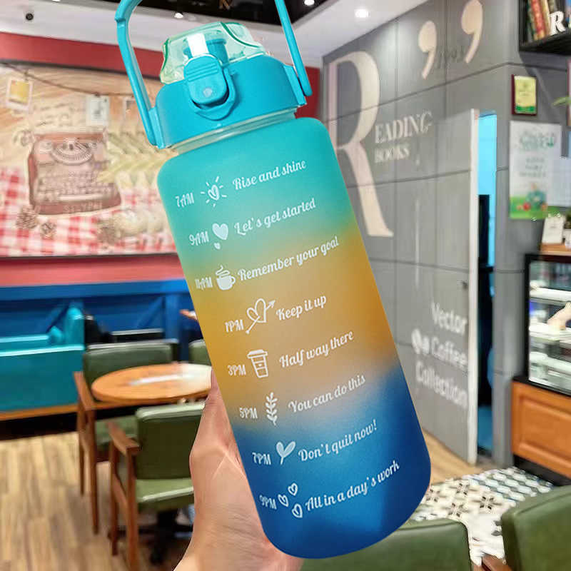 New /Sports Water Bottle With Straw Men Women Fitness Water Bottles Outdoor Cold Water Bottlesc With Time Marker Drinkware