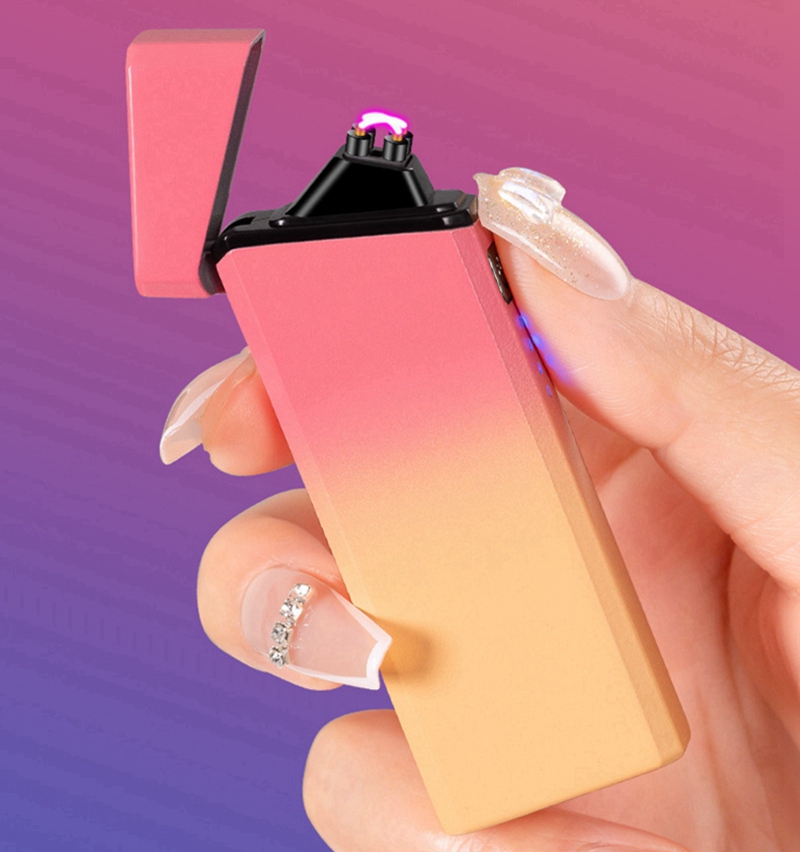 Cool Smoking Gradient Colorful Lighter Aleación de zinc Doble ARC A prueba de viento USB Carga cíclica Portátil Innovador Power Display Hierba Cigarrillo Tabaco Titular