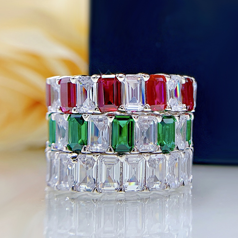 Engagement Eternity Band Ruby Emerald Diamond Ring 100% Real 925 sterling silver Party Wedding Rings for Women Bridal Jewelry