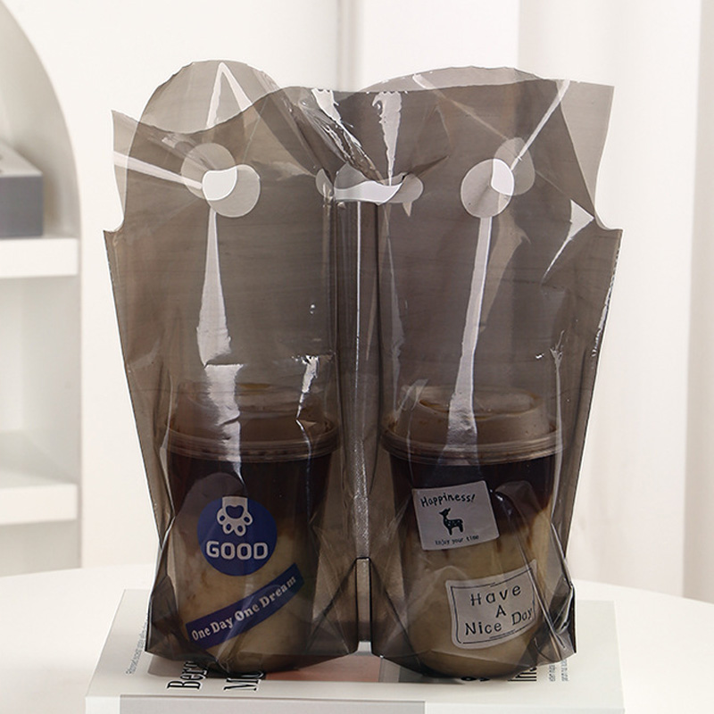 Sacos de plástico pretos transparentes de bolso duplo de bolso portátil Sack de café com leite com leite de chá de chá de chá descartável LX5589