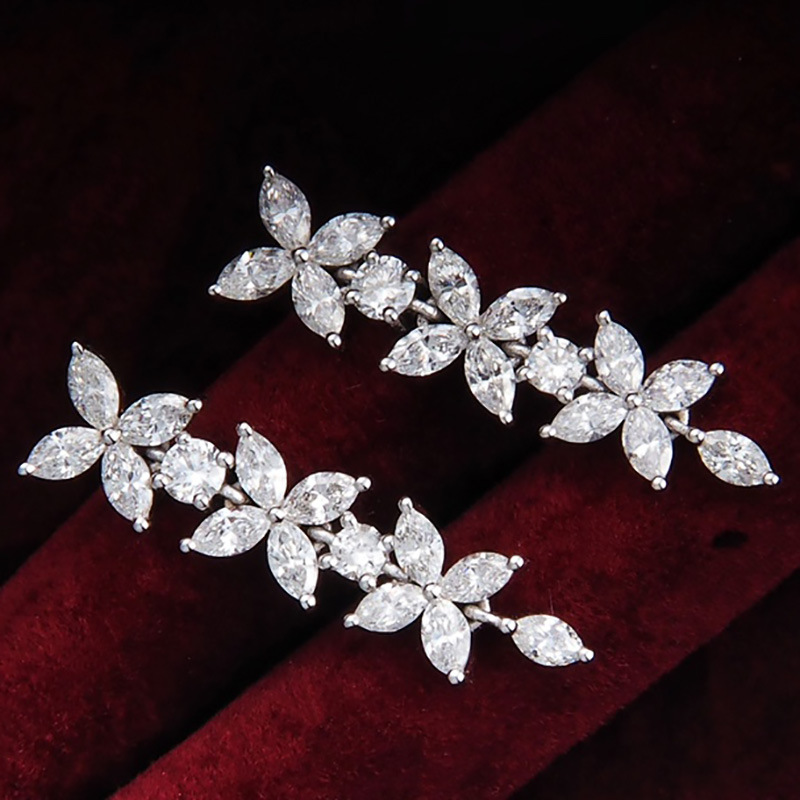 Charm Flower Lab Diamond Gemstones Dingle Earring 925 Sterling Silver Party Wedding Drop Earrings For Women Födelsedagsmycken