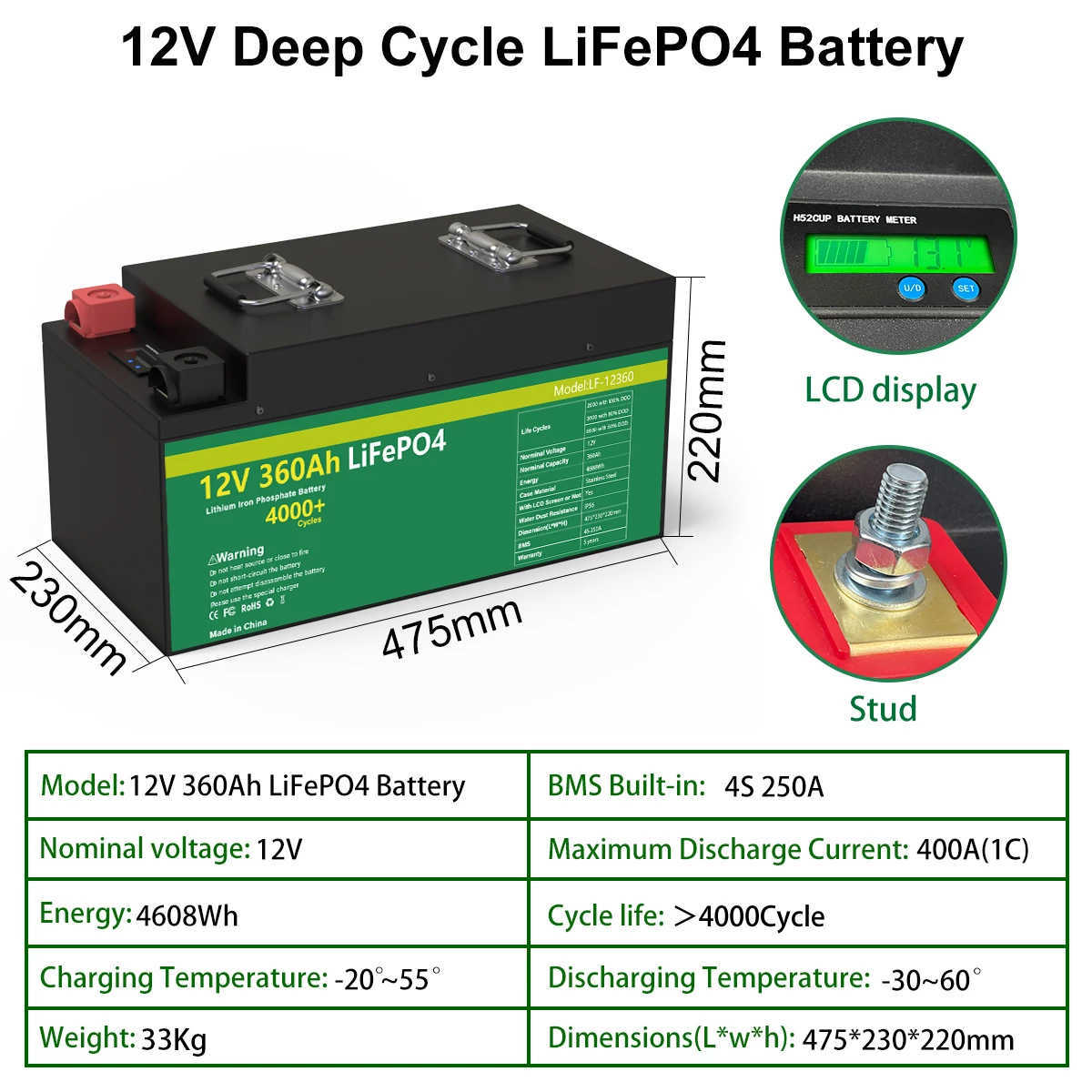 LiFePo4 Akkupack 12V 280AH 360AH 6000+ Zyklen Brandneue Zellen der Klasse A Eingebautes BMS für Wohnmobilboote Solar-10 Jahre Garantie ohne Steuern