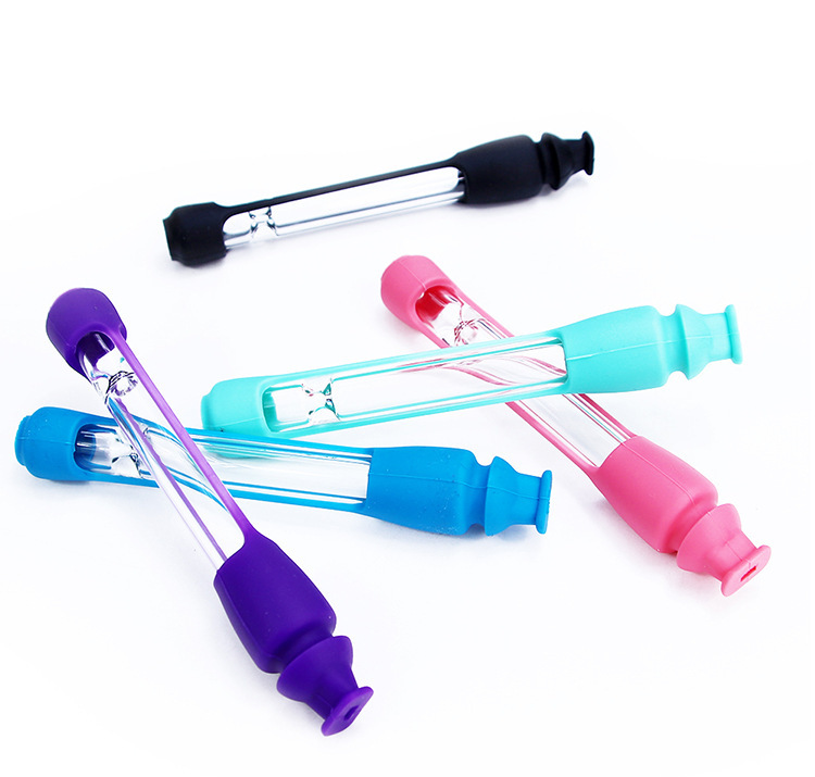 Pipes pour fumer Manchon en silicone coloré, matériau à haute teneur en borosilicate, support de pipe en verre non fragile