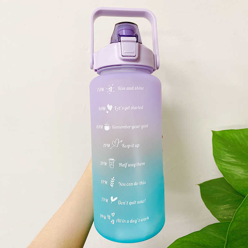 New 2L Large Capacity Water Bottle With Bounce Cover Time Scale Reminder Frosted Cup With Cute Stickers For Outdoor Sports Fitness